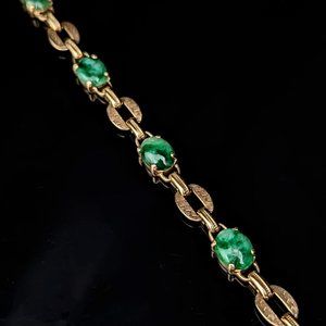 1940s Vintage Jade14k Yellow Gold Bracelet Retro Estate Mid Cent. ENGEL BROTHERS